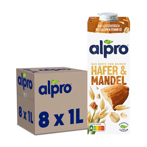 Alpro Hafer-Mandeldrink, vegan & laktosefrei, reich an Ballaststoffen, mit Calcium und Vitaminen, 8er Pack (8 x 1 l) UHT von Alpro