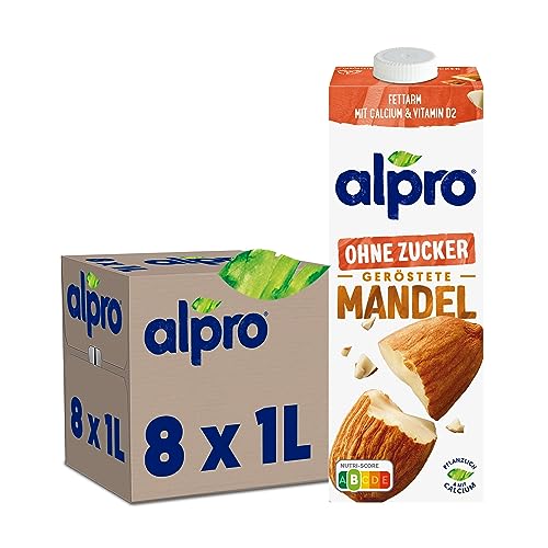 Alpro Mandeldrink Ohne Zucker – Quelle von Calcium und Vitaminen – Zuckerfrei, glutenfrei, fettarm, ohne Laktose, vegan und milchfrei – 8 x 1 L – Haltbar von Alpro