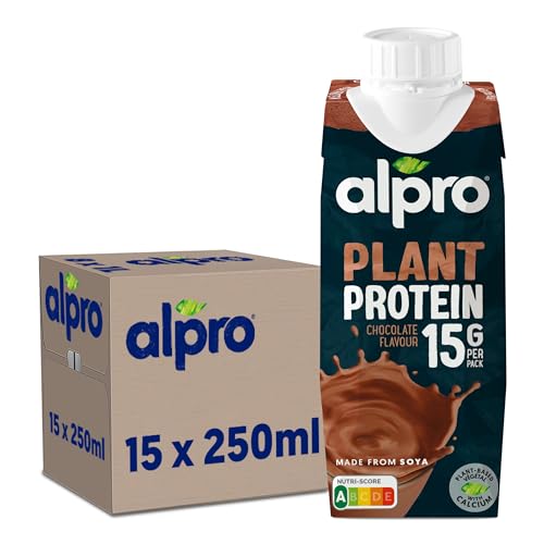 Alpro Proteindrink Schokoladengeschmack – Vegan und milchfrei – Ohne Süßstoffe – Von Natur aus laktosefrei – Reich an Ballaststoffen, Calcium und Vitaminen – 15 x 250 ml – Haltbar von Alpro