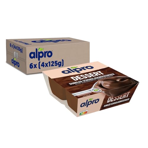 Alpro Soya-Dessert Dunkle Schokolade Feinherb – Auf Soyabasis – Vegan und von Natur aus laktosefrei – Reich an Calcium und Vitaminen – 6 x (4 x 125) g von Alpro