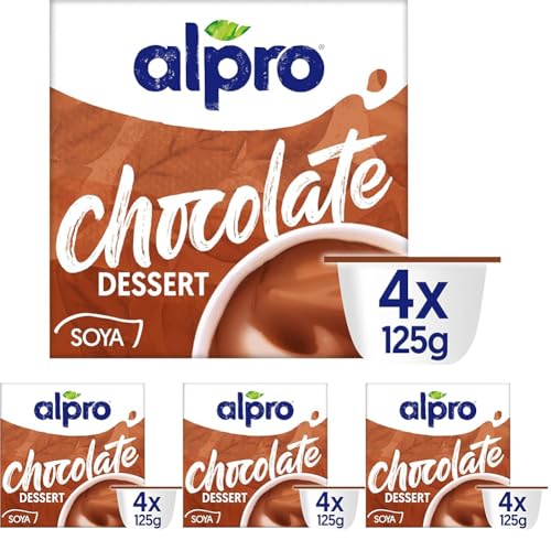 Alpro Soja-Dessert Schokolade mildfein, 4 Becher x 125g, UHT, vegan (Packung mit 4) von Alpro