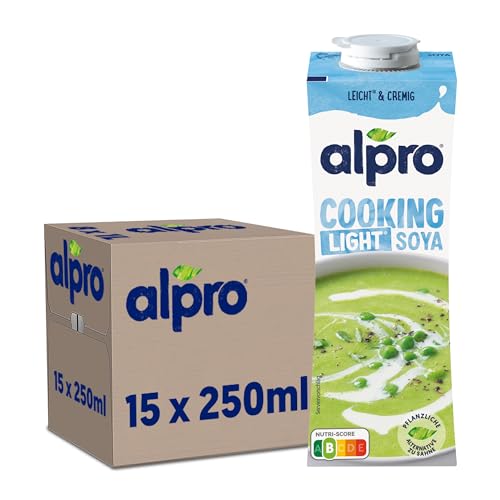 Alpro Cooking Soya Light – Vegane Kochcreme aus Soja mit neutralem Geschmack für heiße und kalte Gerichte – 15 x 250 ml von Alpro