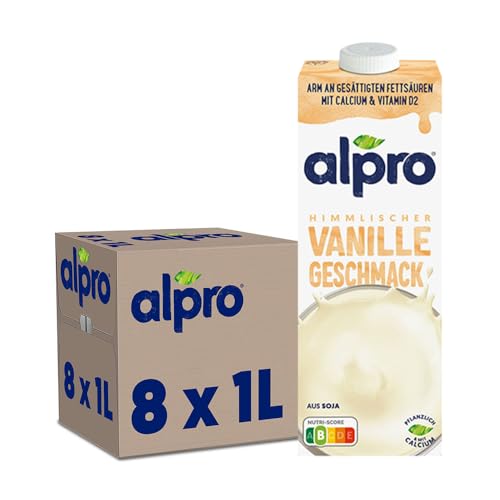 Alpro Drink auf Sojabasis mit Vanillegeschmack – Vegan und milchfrei – Von Natur aus laktosefrei – Reich an pflanzlichem Protein und von Natur aus fettarm – 8 x 1 L – Haltbar von Alpro