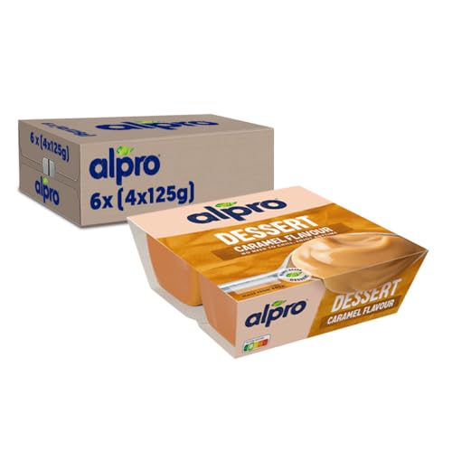 Alpro Soya-Dessert Karamellgeschmack – Auf Soyabasis – Vegan und von Natur aus laktosefrei – Reich an Calcium und Vitaminen – 6 x (4 x 125) g von Alpro