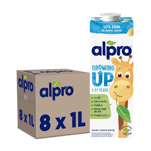 Alpro Kindersoyadrink – 100 Prozent pflanzlich – Von Natur aus laktosefrei und zuckerarm – Proteinquelle mit Calcium und Vitaminen – 8 x 1 L von Alpro