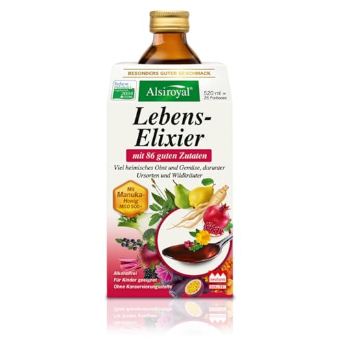 Alsiroyal Lebens-Elixier 520 ml – 26 Portionen - Mikronährstoff-Elixier mit 86 Zutaten aus Obst, Gemüse & Kräutern - Manuka-Honig MGO 500+ - Vitamin Drink ohne Konservierungsstoffe - auch für Kinder von Alsiroyal