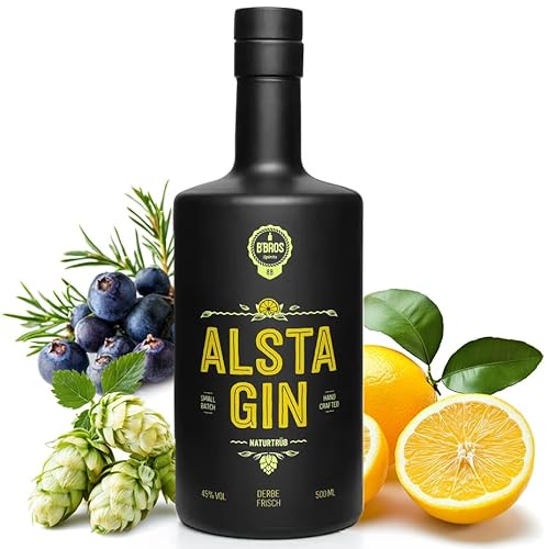 Alsta Gin Naturtrüb – Frische Zitrone & Hopfen, Handcrafted Gin aus Hamburg | 45% Vol | 500ml von Alsta Gin Naturtrüb