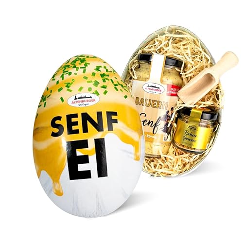 Geschenkset Senfei gefüllt mit Senf, Rühreigewürz, Gewürzschaufel - Als Geschenkidee für Ostern, Weihnachten, Geburtstage und Senf-Fans von Altenburger Original