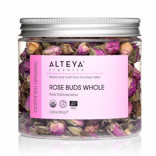 Alteya Organics Rosenknospen Tee 80gr – 100% USDA Bio-zertifiziert Biokräutertee - handgepflückt und direkt vom Rosenanbauer Alteya Organics verkauft von Alteya