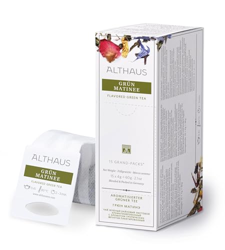 Althaus Tee GRÜN MATINEE ⋅ Grüner Tee im großen Teenetz ⋅ GRAND PACK ⋅ Grüner Tee mit exotischem Fruchtgeschmack ⋅ 15 x 4g von Althaus