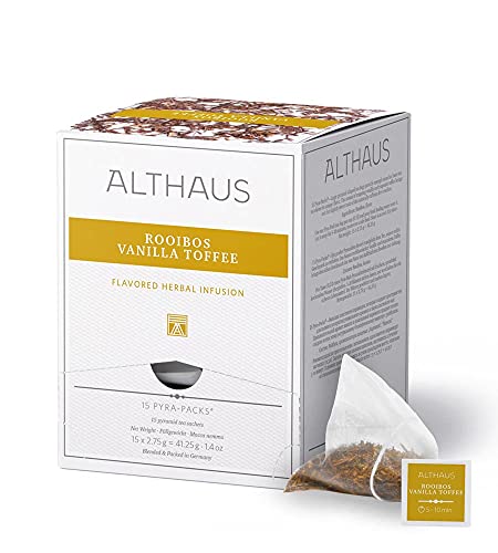 Althaus Tee ROOIBOS VANILLA TOFFEE ⋅ Rooibos Tee im Pyramidenbeutel PYRA PACK ⋅ Aromatisierter Kräutertee mit Vanille-Karamell-Geschmack ⋅ 15 x 2,75g von Althaus