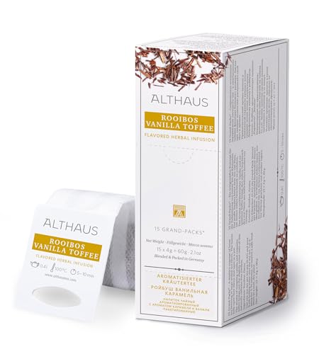 Althaus Tee ROOIBOS VANILLA TOFFEE ⋅ Rooibos Tee im großen Teenetz ⋅ GRAND PACK ⋅ Rooibostee mit Vanille-Karamell-Geschmack ⋅ 15 x 3,3 g von Althaus