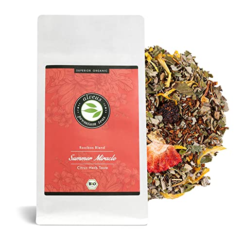 "Summer Miracle“ Rooibos Tee Lose Bio Ohne Koffein – Rotbusch mit Kräuter Zitrus Geschmack, 100 Gramm Loser Tee (ca. 40 Tassen) Tüte von alveus von Alveus