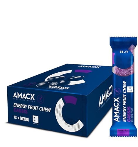 AMACX Energie-Riegel Fruit Chew 51% Frucht - Power Bar für Ausdauersport, Powerriegel vegan, gluten- & laktosefrei - Energy Riegel mit Kohlenhydratverhältnis 2:1 - Sportriegel 12er Pack - Cassis von Amacx