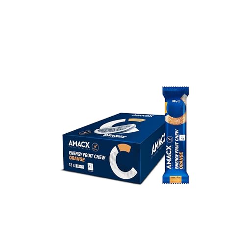 AMACX Energie-Riegel Fruit Chew 51% Frucht - Power Bar für Ausdauersport, Powerriegel vegan, gluten- & laktosefrei - Energy Riegel mit Kohlenhydratverhältnis 2:1 - Sportriegel 12er Pack - Orange von Amacx