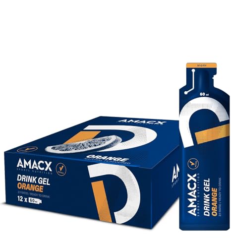 AMACX Energy-Gel mit 30 g Kohlenhydrate - Power-Gel Sport für intensives Training - 200 mg Natrium pro Energie-Gel - Sport-Gel mit Maltodextrin - Ausdauerathleten Sportnahrung - 12er Pack - Orange von Amacx