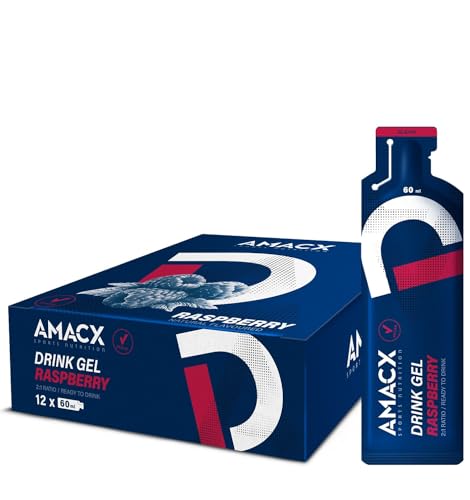 AMACX Energy-Gel mit 30 g Kohlenhydrate - Power-Gel Sport für intensives Training - 200 mg Natrium pro Energie-Gel - Sport-Gel mit Maltodextrin - Ausdauerathleten Sportnahrung - 12er Pack - Raspberry von Amacx