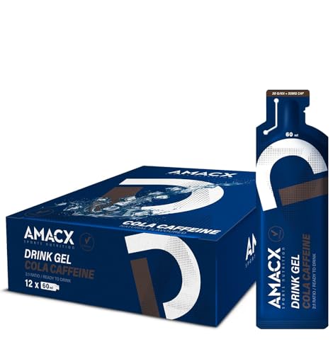 AMACX Energy-Gel mit 30 g Kohlenhydrate - Power-Gel Sport für intensives Training - 200 mg Natrium pro Energie-Gel - Sport-Gel mit Maltodextrin - Sportnahrung mit Koffein - 12er Pack - Cola/Caffeine von Amacx