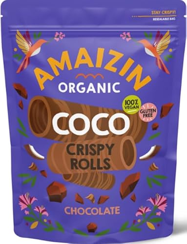 Amaizin Bio knusprige Kokosnuss Rollen Schokolade 1x140g - exotische Schoko BIO Waffelröllchen als Snack von Amaizin