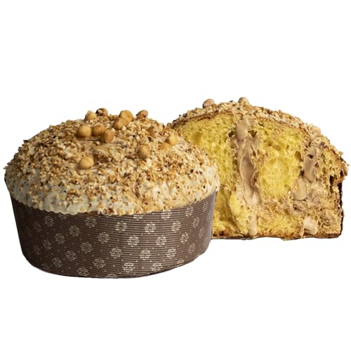 Amanti taste and passion Handgemachter Panettone gefüllt mit Haselnuss-Creme von Giffoni,bedeckt ganzen Haselnüssen,ohne Rosinen,kandiert,Gebäck La Torraca,1,2 kg,Cilento,Kampanien|Süße Weihnachten von Amanti taste and passion