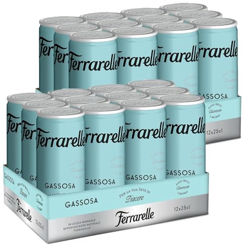 Amanti taste and passion Ferrarelle Gassosa, alkoholfreies Getränk, Efferverscente, Durstlöscher, 24 Aluminium-Dosen à 25 ml, plastikfrei, Zitronenaroma von Amanti taste and passion