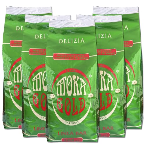 Moka Gold Linie Delizia – 5 Beutel à 1 kg – Kaffeebohnen mit raffiniertem Geschmack – Robuste Arabica-Mischung – Ideal für Bars und Restaurants – Aroma-Verpackung – handgefertigtes Rösten – Campania von Amanti taste and passion