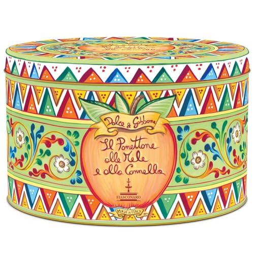 Panettone aus Apfel und Zimt, ohne Rosinen und Kandidaten, Dolce & Gabbana, 1 kg, Sammelbox aus Blech, Fiasconaro | Geschenkidee von Amanti taste and passion