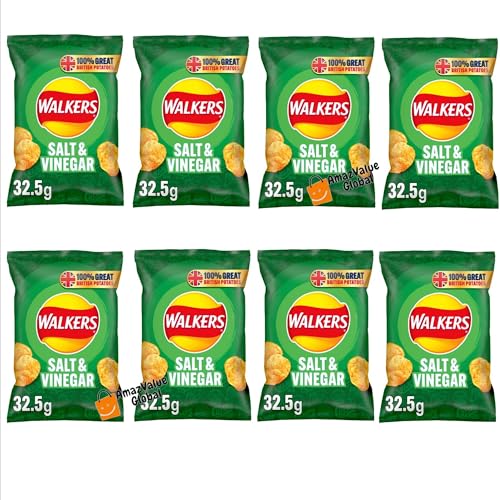 Walkers Salt & Vinegar Chips 8 x 32,5 g Packung – 100% britische Kartoffeln Chips von AmazValue Global