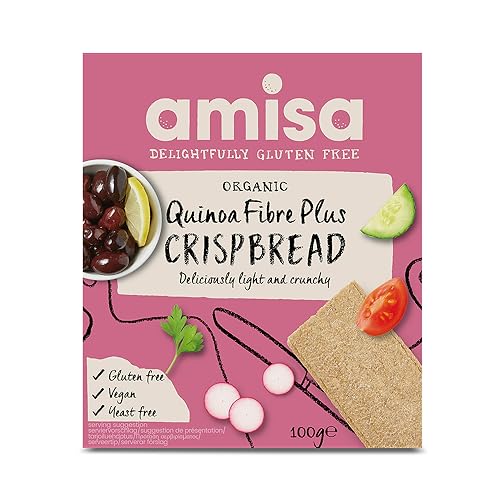 Amisa – Bio-Quinoa-Fibre-Plus-Knäckebrot ohne Gluten (12 x 100 g), leichtes und knuspriges Quinoa-Knäckebrot, glutenfrei, ballaststoffreich, vegan von Amisa