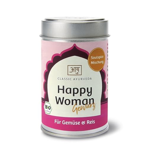 Classic Ayurveda - Bio Happy Woman Gewürz - 50 g - Würzige und leicht scharfe Mischung für das Extra an Freude in Dal-, Reis- oder Gemüsegerichten von Classic Ayurveda