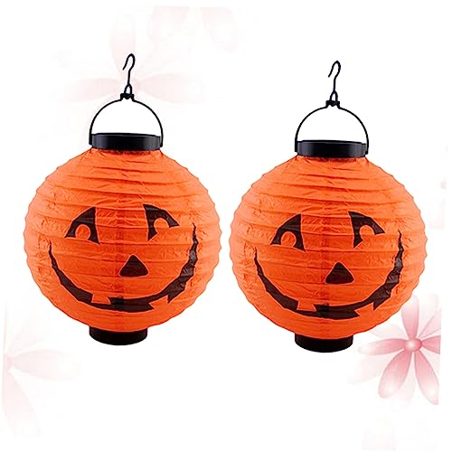 Amosfun 2 Stk geführte Laternen außenlaternen tragbare Laterne glowing pumpkin lantern pumpkin paper lights halloween decorations clearance LED-Klapplaterne Halloween-Papierlaterne Kürbis von Amosfun