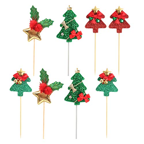 Amosfun 8 x Cupcake-Topper mit Glitzer, Weihnachtsbaum-Kuchenaufsätze für Weihnachten, Feiertage, Party, Kuchendekoration von Amosfun