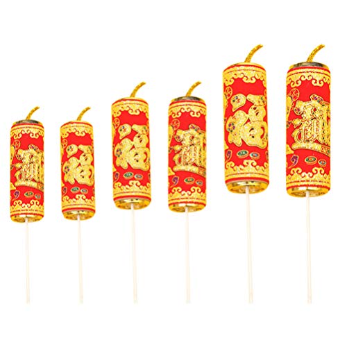 Amosfun Chinesisches Neujahrs-Kuchenaufsätze, chinesisches Feuerwehr, Frühlingsfest, gute Glückskuchendekorationen 2021 Jahr der Ochse, Party, Cupcake-Picks, chinesisches Neujahrszubehör, 6 Stück von Amosfun