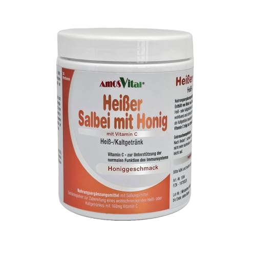 AMOSVITAL Heißer Salbei mit Honig und Vitamin C - 30 Portionen - der Umwelt zu Liebe in der Dose mit Messlöffel - wohltuend und erholsam (1) von Amosvital