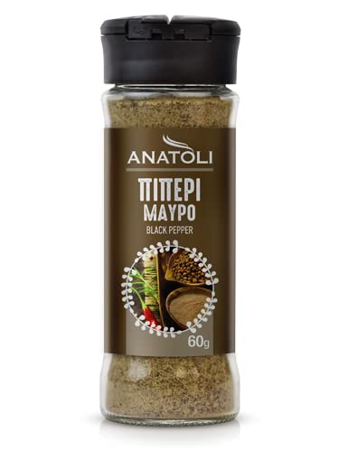 Anatoli Schwarzer Pfeffer Gewürz gemahlen 60g Glas Streuer Spender | Würz Black Pepper mediterran von Anatoli