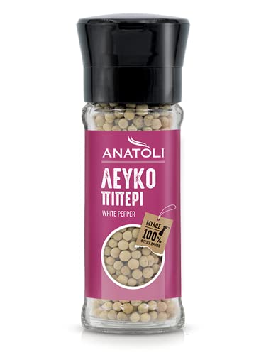 Anatoli weißer Pfeffer 45g in Mühle I weiße Pfeffer Körner in Gewürzmühle aus Glas I mediterran würzen von Anatoli