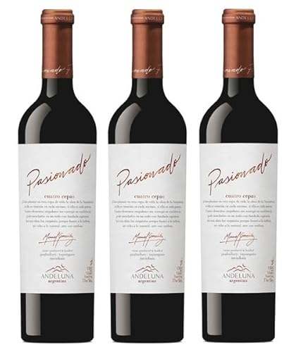 3x 0,75l - 2017er - Andeluna - Pasionado - Cuatro Cepas - Tupungato - Mendoza - Argentinien - Rotwein trocken von Andeluna