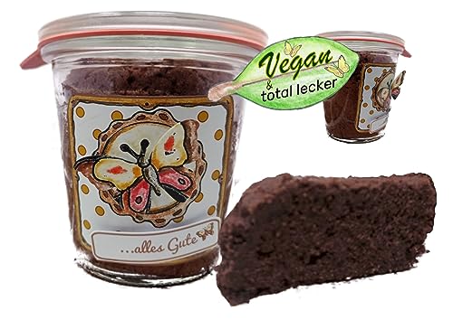 Schokoladenkuchen Vegan mit Geburtstagsetikett "Butterfly" im Glas von Andis Backidee Kuchen & Gebäck Eine Idee von A. Tönges