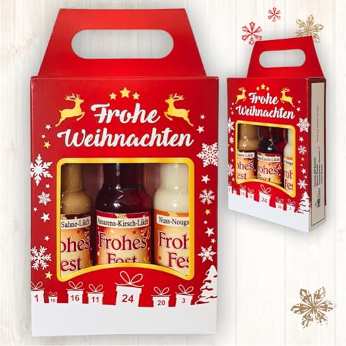 3er Box Weihnachtsliköre - Frohe Weihnachten - Nuss Nougat Amarena Kirsch Schoko Sahne Likör | Geschenk zu Weihnachten in schöner Geschenkverpackung von AV Andrea Verlag