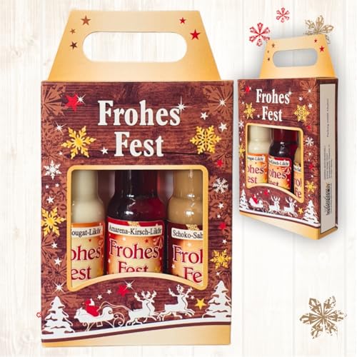 3er Box Weihnachtsliköre - Frohes Fest - Nuss Nougat Amarena Kirsch Schoko Sahne Likör | Geschenk zu Weihnachten in schöner Geschenkverpackung von AV Andrea Verlag