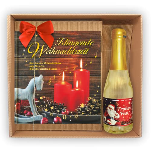 Geschenkset zu Weihnachten Weihnachtslieder Buch im Geschenke Set mit 0,2L Beeren Perlwein Sekt (Klingende Weihnachtszeit mit Piccolo Frohes Fest, groß) von AV Andrea Verlag