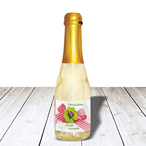 Piccolo Liebe Grüße - Herzlichen Glückwunsch - Beerenperlwein | 0,2 l Sekt halbtrocken | prickelnd freischer Fruchtsecco Perlwein aus weißen Beeren von AV Andrea Verlag