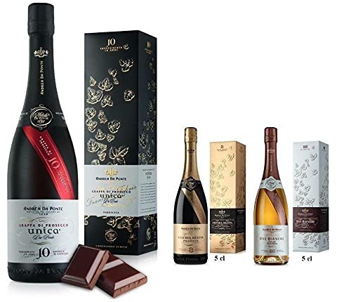 ANDREA DA PONTE GRAPPA VON PROSECCO EINZIGARTIG 10 JAHRE 70 CL IN EINER KISTE MIT 2 MIGNON-GRAPPA 8 JAHRE UND GROßE RESERVE 5 CL von Andrea da Ponte