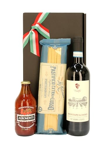 Geschenkset italienischer Abend zu zweit – Montepulciano d'Abruzzo Rotwein, Spaghetti & Salsa di Pomodorino Ciliegino von Andronaco