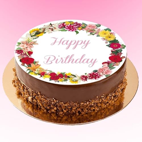 * Vorgeschnittene Kuchendekoration "Happy Birthday", essbares Oblatenpapier, Party-Blumen von Anglesit