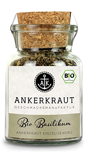 Ankerkraut BIO Basilikum, Köstliches Küchenkraut, 25 g im Korkenglas, lecker Einzel-Gewürz in Bio-Qualität zum Kochen von Ankerkraut
