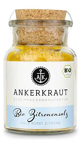 Ankerkraut BIO Zitronensalz, fruchtig-frisches Salz zum Highlighten, 160 g im Korkenglas, Bio-Qualität als Highlight in der Küche, Spaß am Kochen, lecker Geschmack zum Braten und Grillen von Ankerkraut