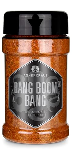 Ankerkraut Bang Boom Bang, BBQ-rub, hot BBQ rub-krydderiblanding til alle dem, der kan lige det særligt stærk, med chiliflager og birds eye chili, 210g i strødåse von Ankerkraut