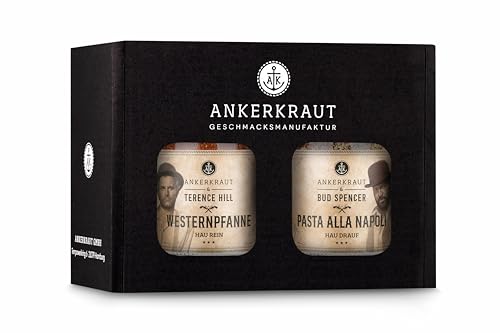 Ankerkraut Bud Spencer & Terence Hill Bagaluten Gewürz-Box, mit Westernpfanne und Pasta alla Napoli, Geschenk-Set, lecker kochen, 195 g Gewürze Inhalt von Ankerkraut