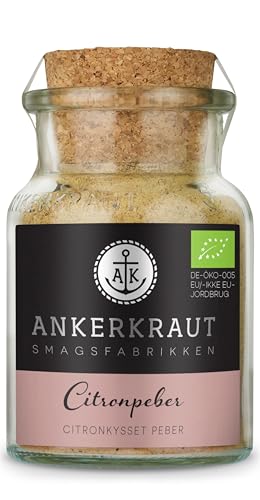 Ankerkraut Citronpeber, Peberblanding med citrusfriskhed består af hvid bjergpeber og citronskalsolie, 85g i glas med korklåg von Ankerkraut